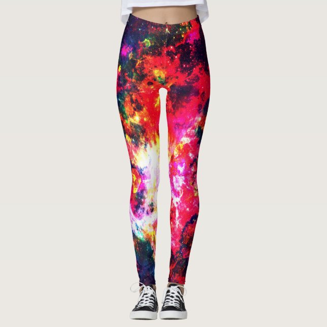Bunte abstrakte Leggings mit Neonraumgalaxie (Vorderseite)