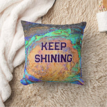 Bunte abstrakte Mosaik-Kissen mit 'Keep Shining'