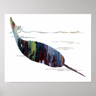 Bunte abstrakte narwhal Silhouette Poster
