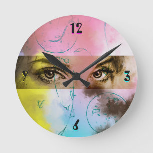 Bunte abstrakte Pop-Kunst, Augen-runde Uhr