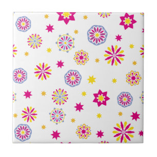 Bunte abstrakte rosa, gelbe und blaue Blumen Fliese