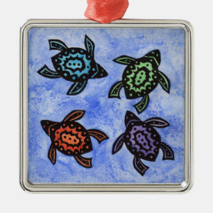 Bunte abstrakte Schildkröten Silbernes Ornament