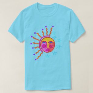 Bunte abstrakte Sonnen-Gesicht T-Shirt