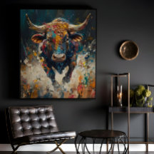 Bunte abstrakte Stierleinwand-Wandkunst für modern
