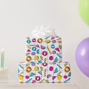 Bunte Achtziger 80er Retro-Geometrie-Muster Geschenkpapier