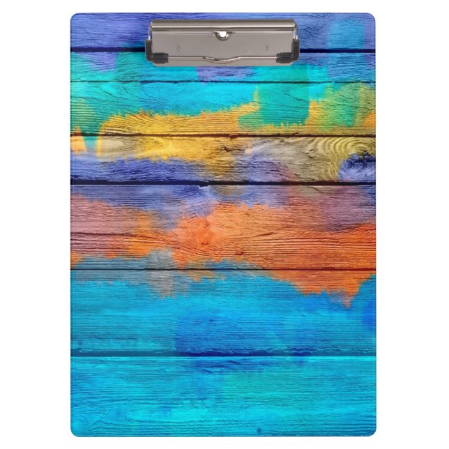 Bunte Acrylmalerei auf Holz #4 Klemmbrett (Vorderseite)