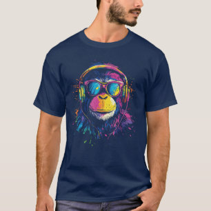 Bunte Affen-Kopfhörer Lebendige Graffiti-Farbe T-Shirt