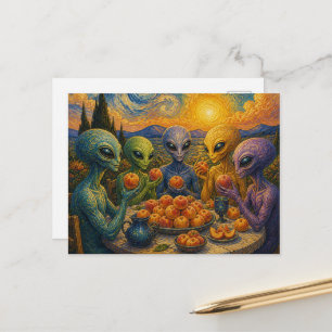 Bunte Aliens mit Pfirsichen Faux Van Gogh Postkarte