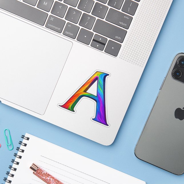 Bunte Anfangsbuchstabe A  Aufkleber (Laptop mit iPhone)