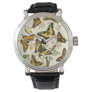 Bunte Ansammlung der Schmetterlinge und der Raupen Armbanduhr