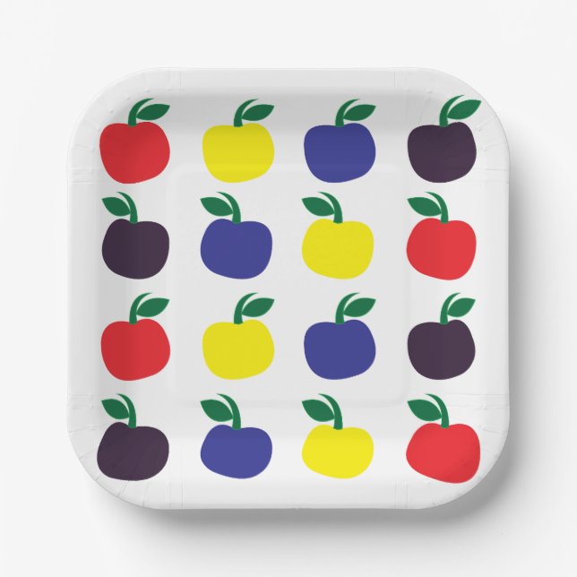 Bunte Äpfel Früchte Pappteller (Vorderseite)