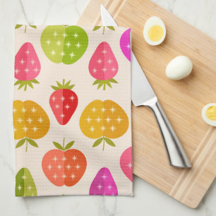 Bunte Äpfel und Erdbeeren mit Retro-Sternen  Geschirrtuch
