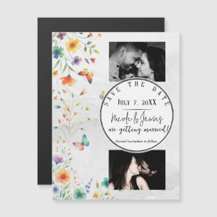 Bunte Aquarell-Blumen-Schmetterling Hochzeitsankün Magnetkarte