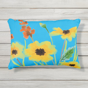 Bunte Aquarell-Gelbe Blumen auf Türkis Kissen Für Draußen
