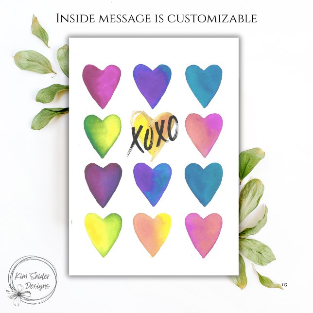 Bunte Aquarell-Herzen XOXO Valentinstag Karte (Von Creator hochgeladen)