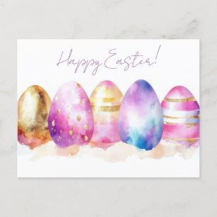 Bunte Aquarell Oster Postkarte mit Frühlingsblumen