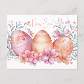 Bunte Aquarell Oster Postkarte mit Frühlingsblumen