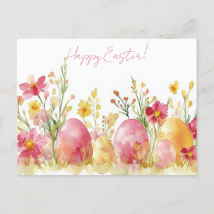 Bunte Aquarell Oster Postkarte mit Frühlingsblumen