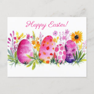 Bunte Aquarell Oster Postkarte mit Frühlingsblumen