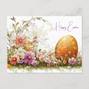 Bunte Aquarell Oster Postkarte mit Frühlingsblumen