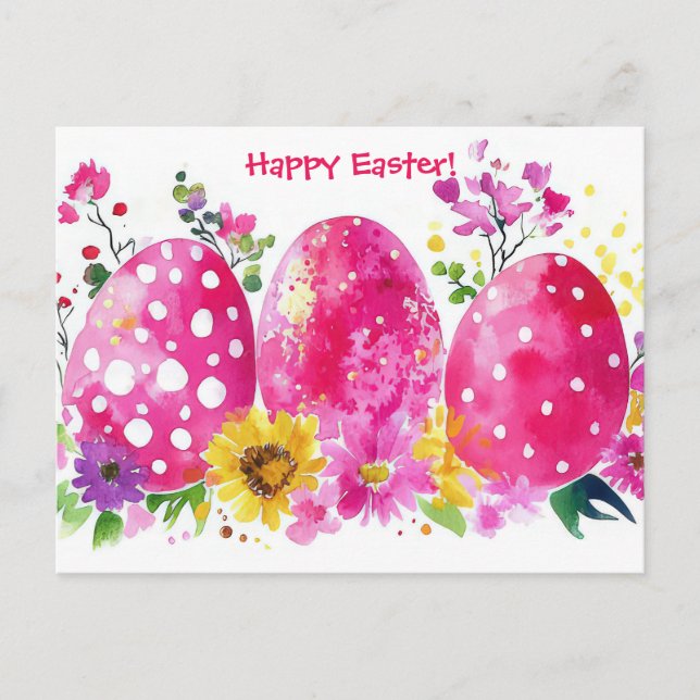 Bunte Aquarell Oster Postkarte mit Frühlingsblumen (Vorderseite)