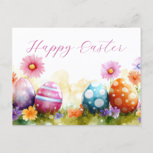 Bunte Aquarell Oster Postkarte mit Frühlingsblumen