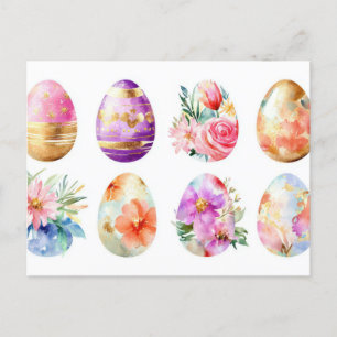Bunte Aquarell Oster Postkarte mit Frühlingsblumen