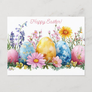Bunte Aquarell Oster Postkarte mit Frühlingsblumen