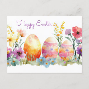 Bunte Aquarell Oster Postkarte mit Frühlingsblumen