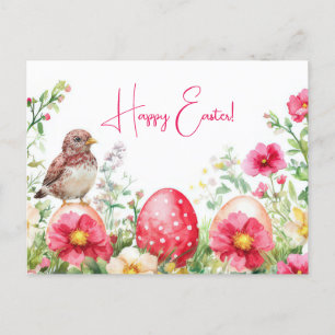 Bunte Aquarell Oster Postkarte mit Frühlingsblumen