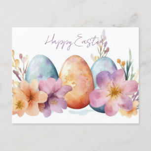 Bunte Aquarell Oster Postkarte mit Frühlingsblumen