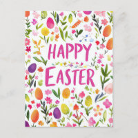 Bunte Aquarell Oster Postkarte mit Frühlingsblumen