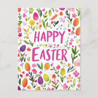 Bunte Aquarell Oster Postkarte mit Frühlingsblumen