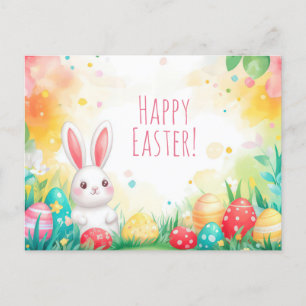 Bunte Aquarell Oster Postkarte mit Frühlingsblumen