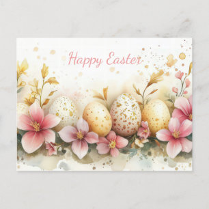 Bunte Aquarell Oster Postkarte mit Frühlingsblumen