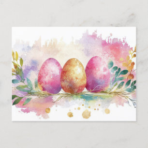 Bunte Aquarell Oster Postkarte mit Frühlingsblumen