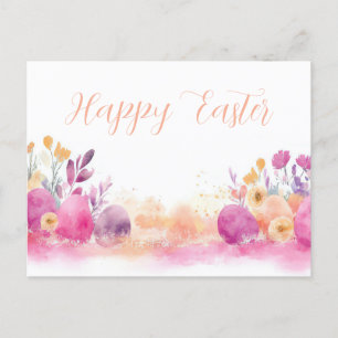 Bunte Aquarell Oster Postkarte mit Frühlingsblumen