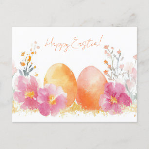 Bunte Aquarell Oster Postkarte mit Frühlingsblumen