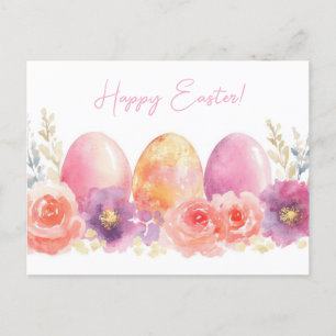 Bunte Aquarell Oster Postkarte mit Frühlingsblumen