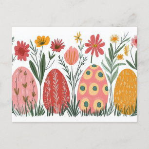 Bunte Aquarell Oster Postkarte mit Frühlingsblumen