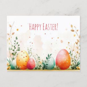 Bunte Aquarell Oster Postkarte mit Frühlingsblumen