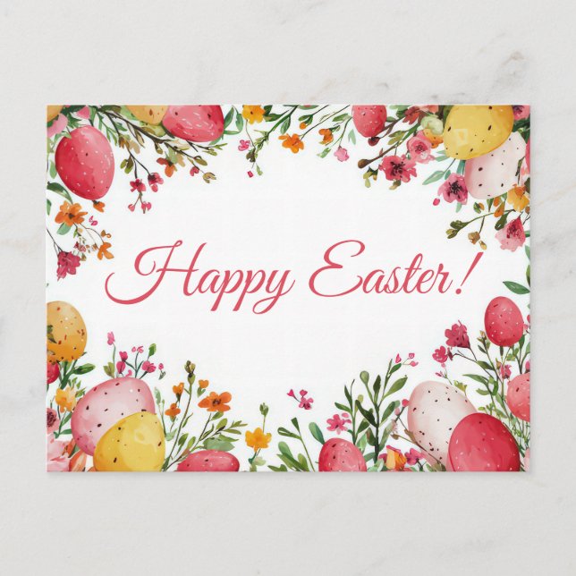 Bunte Aquarell Oster Postkarte mit Ostereiern (Vorderseite)