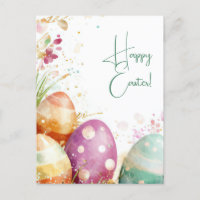 Bunte Aquarell Oster Postkarte mit Ostereiern