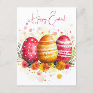 Bunte Aquarell Oster Postkarte mit Ostereiern