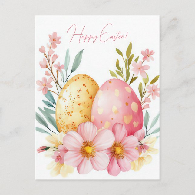 Bunte Aquarell Oster Postkarte mit Ostereiern (Vorderseite)