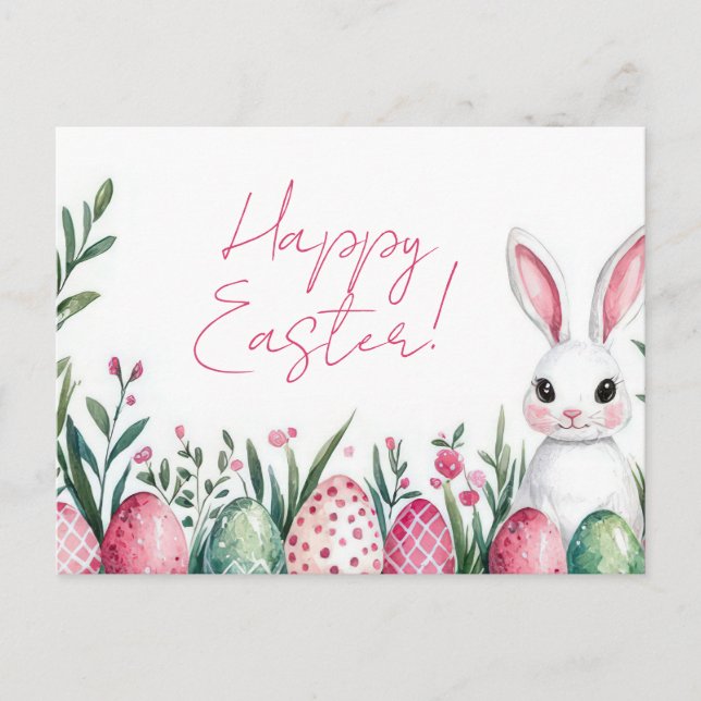 Bunte Aquarell Oster Postkarte mit Ostereiern (Vorderseite)