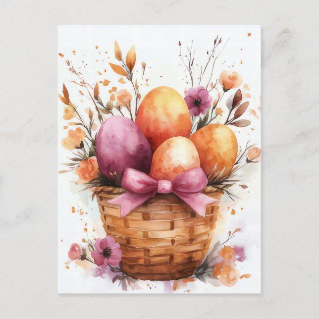 Bunte Aquarell Oster Postkarte mit Ostereiern (Vorderseite)