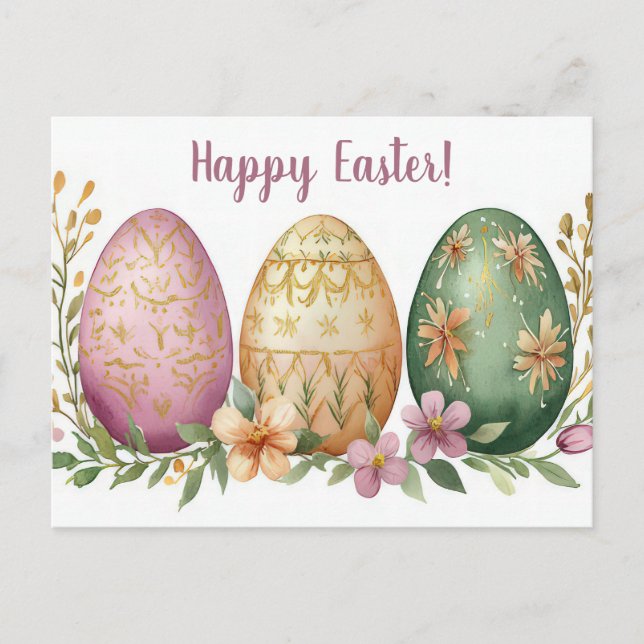 Bunte Aquarell Oster Postkarte mit Ostereiern (Vorderseite)