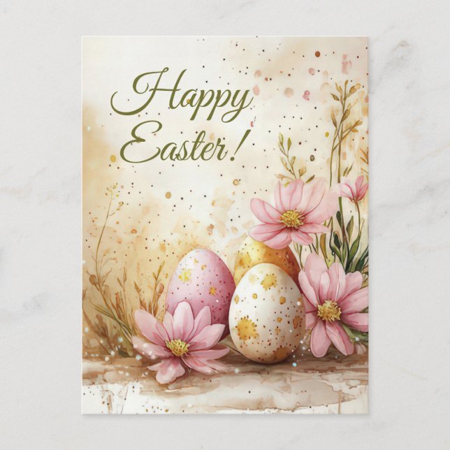 Bunte Aquarell Oster Postkarte mit Ostereiern (Vorderseite)