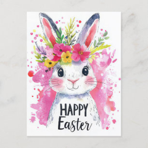 Bunte Aquarell Oster Postkarte mit Osterhase